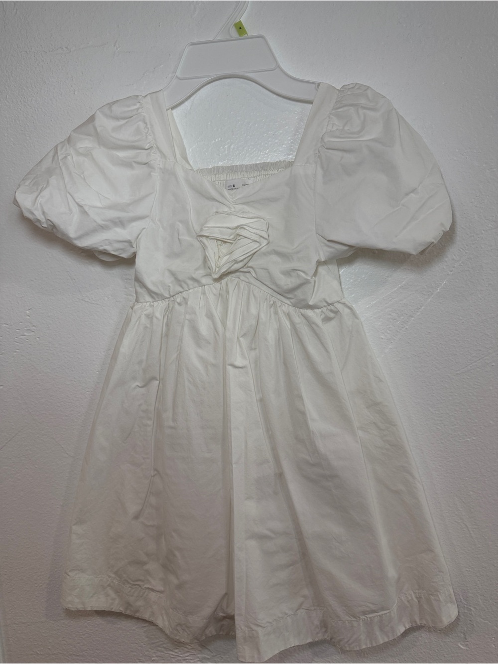 Zara White Puff Sleeve Dress with Rosette